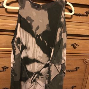 Sleeveless blouse w/ different olive green & beige